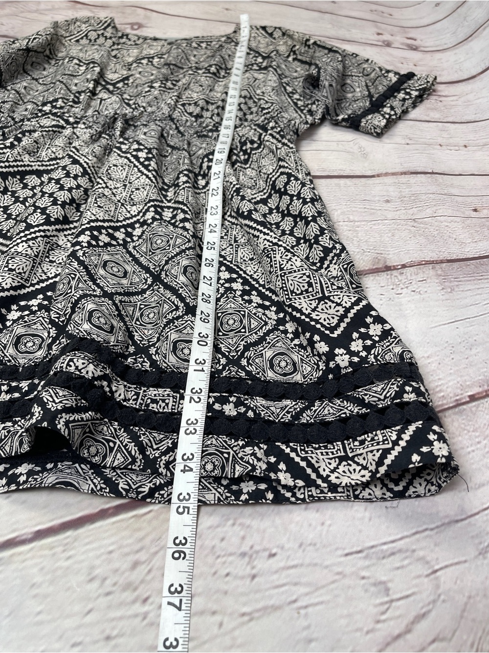 ATHLETA silk cotton black white geometric print swim cover-up tunic dress size L - Picture 9 of 11